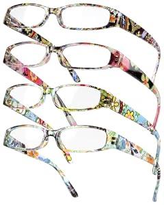 Gaoye 1.5 Readers for Women, Blue Light Blocking Reading Glasses, Stylish Reading Glasses for Women in 4 Patterns, Flowers