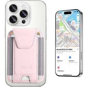 Miroddi for MagSafe Wallet, Works with Apple Find My, Magnetic Phone Wallet Tracker for iPhone 16/15/14/13/12 Series, Magnetic Card Holder with Privacy Flap, RFID Blocking, Fit 7 Cards, Pink