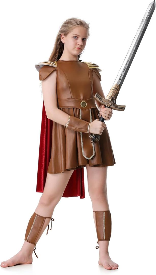 Colorful House warrior costume girls viking costume kids knight medieval armor cosplay outfits (X-Large, Brown) Colorful House warrior costume girls viking costume kids knight medieval armor cosplay outfits (X-Large, Brown)