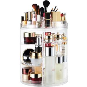 Makeup Organizer, 360 Degree Rotating Adjustable Cosmetic Storage Display Case with 8 Layers Large Capacity, Fits cosmetics, Makeup Brushes, Lipsticks and More, Clear