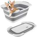 ddLUCK Multi-Functional Collapsible Dog Bathtub with Drainage Hole, Portable Foldable Small Pets Bathtub, Washing Tub Bathing Tub for Puppy Small Dogs Cats (Gray)