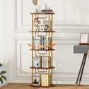 Rotating Bookshelf Tower, Spinning Bookshelf, 360 Display Round Bookcase, Floor Standing Corner Revolving Bookcase Organizer Storage Rack for Home Study Office (Gold&Brown, Round 4-Tier)