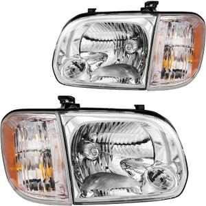 KAX Headlight Assembly,Chrome Headlights Compatible with Sequoia 2005-2007 Limited;Sequoia 2005-2007 SR5;Tundra 2005-2006 Limited;Tundra 2005-2006 SR5 Amber Reflector Color Clear Lens Color