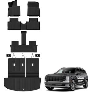 Auxko All Weather Floor Mats Cargo Mat with Backrest Mat for Hyundai Palisade Gasoline 2026 7/8 Seats All Season TPE Accessories Odorless Anti-Slip Floor Liners Trunk Liner with Back Seat Protector