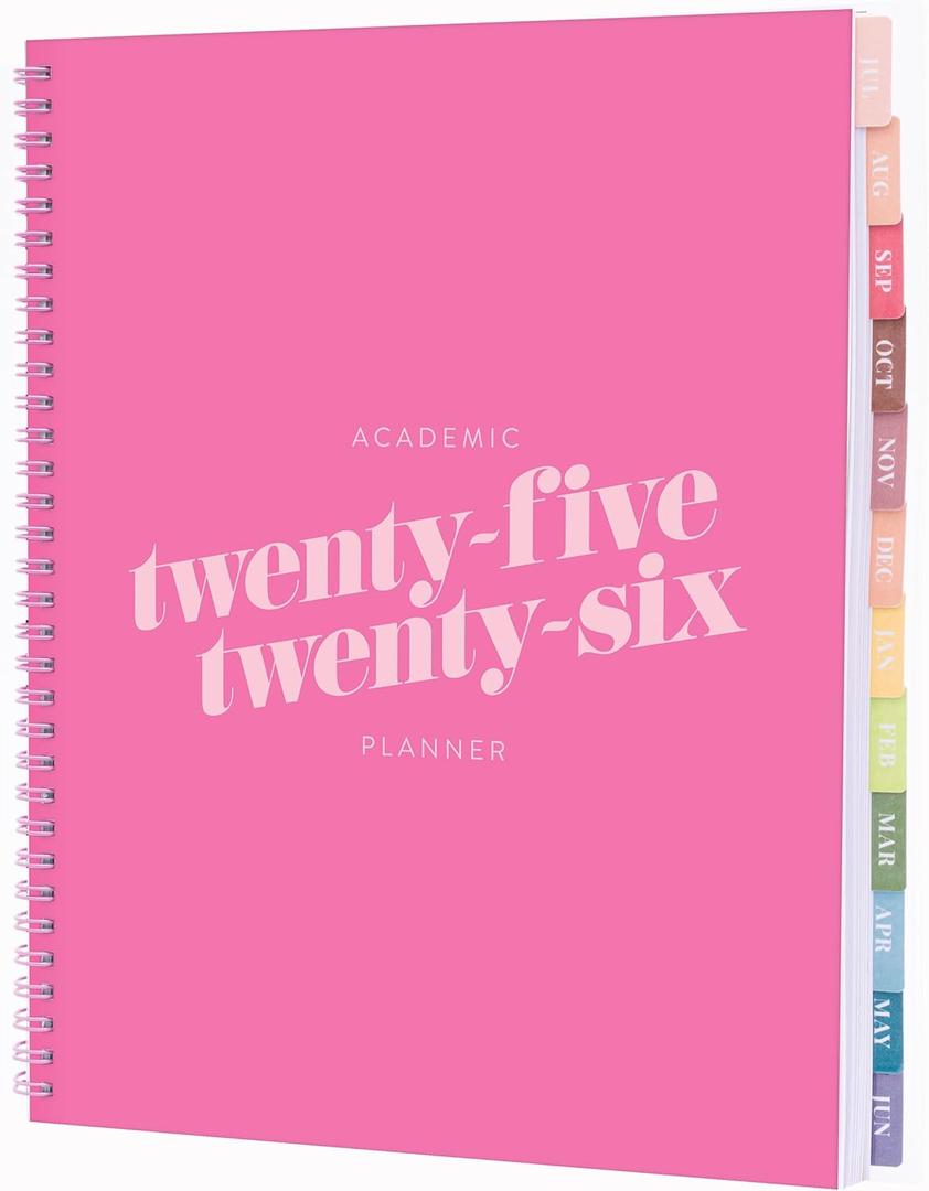 2 x Rileys Academic Planner 2025-2026, Daily, Weekly & Monthly Planner, July 2025 - June 2026, Student Notes Pages, Twin-Wire Binding, Weekly Agenda for School & Work (8.5 x 11-Inches, Pink, Diagonal)