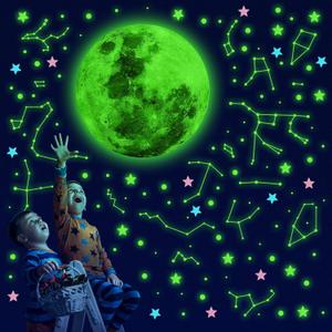 Glow in The Dark Stars for Ceiling, 100 Adhesive Bright, Realistic Glowing Ceiling Stars and a Full Moon for Starry Sky, 12 Constellations, and 407 Dots, Wall Stickers Perfect for Kids Room Decor