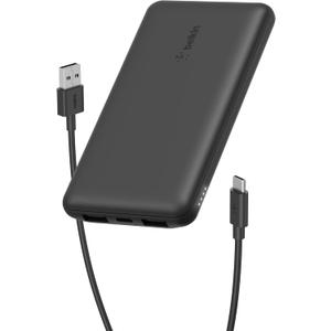 Belkin Portable Charger, USB-C Power Bank 10,000mAh w/ 2xUSB-A Ports, 15W w/ Type-C to Type-A Cable for iPhone 16, 16 Plus, 16e, Samsung Galaxy S25, Nintendo Switch 2, & More - Black