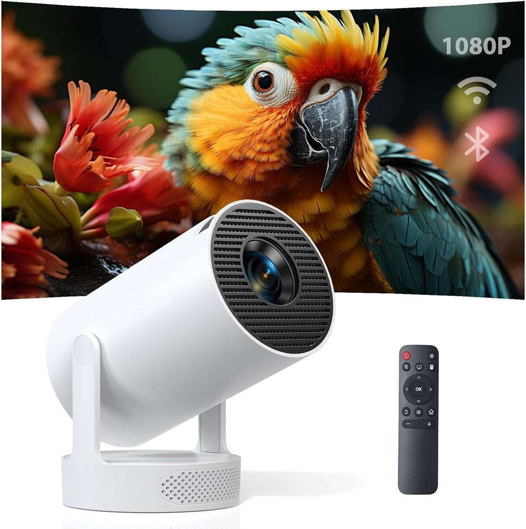 Smart Mini Projector with Android 11 & 5000+ Apps, 4K Supported Full HD 1080P, 20000 Lumens, Wi-Fi 6 & Bluetooth 5.0, 180 Rotatable Home Cinema Projector with Auto Keystone & HiFi Speakers