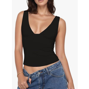Women’s Sleeveless Deep V-Neck Tank Top Going Out Slim Fitted Summer Trendy Cropped Y2k Casual Tank Tops S