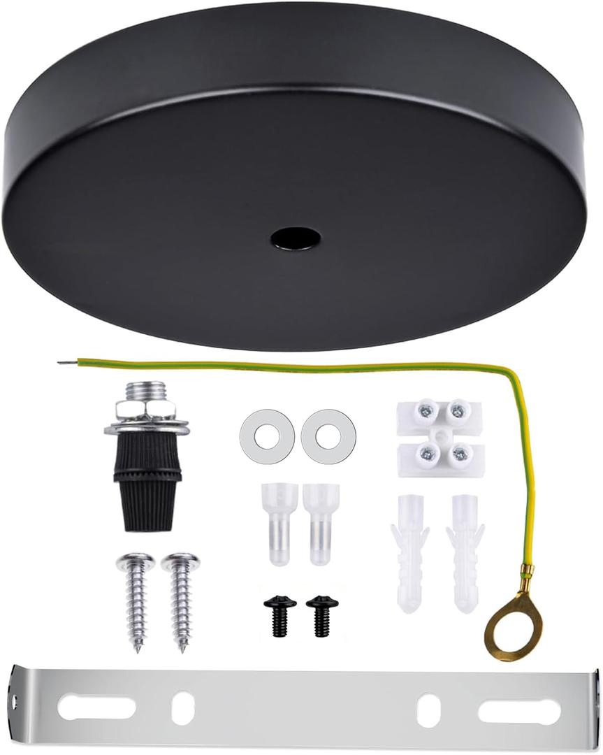 Arturesthome Industrial 5.9" Black Ceiling Canopy Kit,Single Hole Extra Depth and Width Ceiling Plate for Pendant Light or Chandelier
