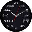 Bernhard Products Math Wall Clock Black 12 Inch Silent Non-Ticking Unique Gift for Teacher/Student/Engineer Graduate Quartz Round Battery Operated, Home Office School Classroom, Mathematical Equations