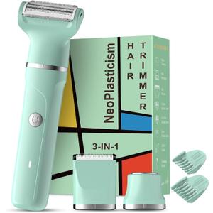 Electric Shaver for Women,3-in-1 Bikini Trimmer for Women & Body Shaver, IPX7 Waterproof,Hypoallergenic Ceramic Blades,USB-C Fast Charging,Travel Trimmer for Face, Legs,Bikini Line & Foil,Green