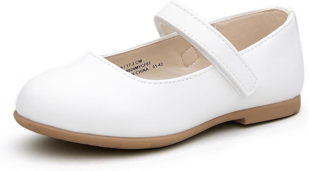 BlueKnot Girl Mary Jane Ballet Flat Dress Shoe for Toddler Little Kid(White 10 Toddler)