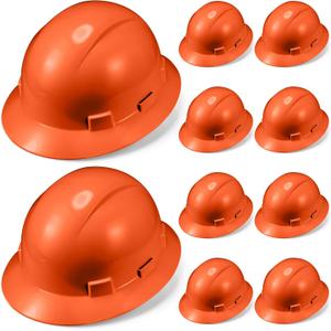 10 Pack Full Brim Hard Hat, White Construction Hard Hat, HDPE Safety Helmet with 6-Point Adjustable Ratchet Suspension for Men and Women