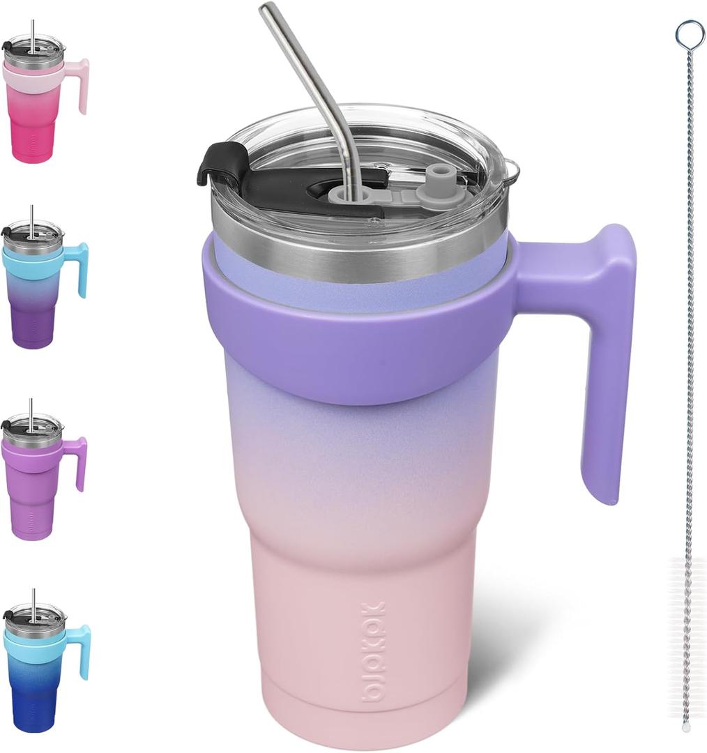 BJPKPK 20 oz Tumbler With Handle And Straw Lid Stainless Steel Travel Mugs Insulated Tumbler Cups, Pastel Sunset