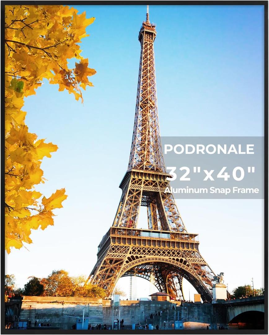 32x40 Poster Frames, 1Pcs, Plexiglass,Black Aluminum Snap Frame