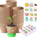 72 Pcs 4 Inch Garden Paper Pot Craft Kit Spring Crafts Bulk Including Round Paper Mache Pots Adhesive Foam Sticker EVA Grass Sticker Mother's Day DIY Planting Growing Garden Kit