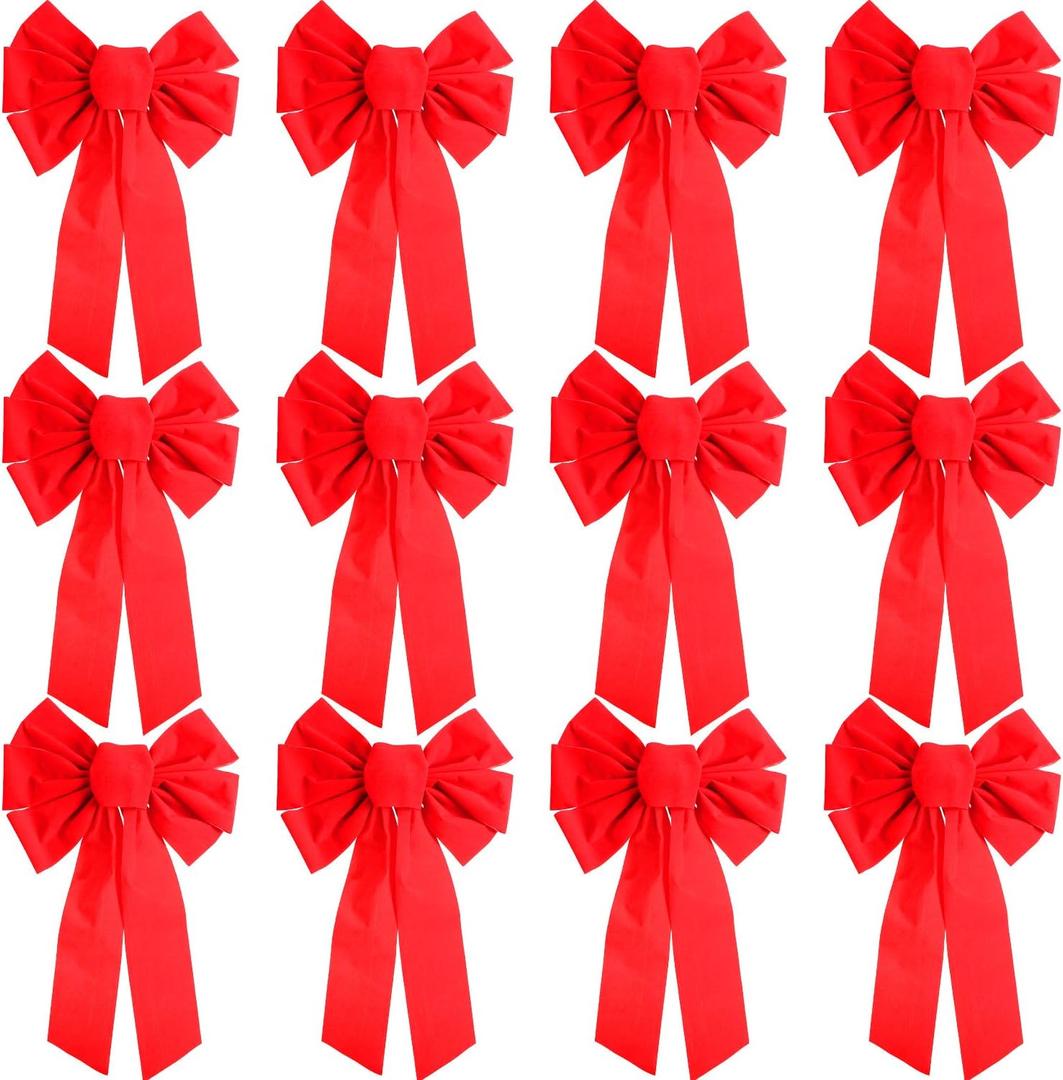 Patelai 12 Pieces Christmas Red Velvet Bows Large Wreath Bow Tie Holiday Bow for Christmas Decoration Outdoor or Indoor Garland Parties Gifts (16 by 10 Inches)