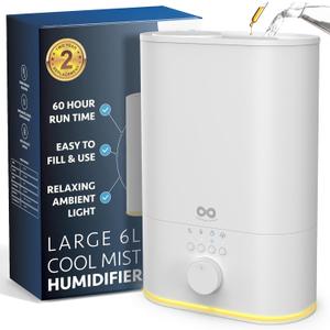 Everlasting Comfort Top Fill Humidifiers for Bedroom, 6L High Mist Output - 60HR Runtime, Easy to Use & Clean Ultrasonic Humidifier Large Room Humidifiers for Home, Baby, Plants, Congestion, Indoor (White)