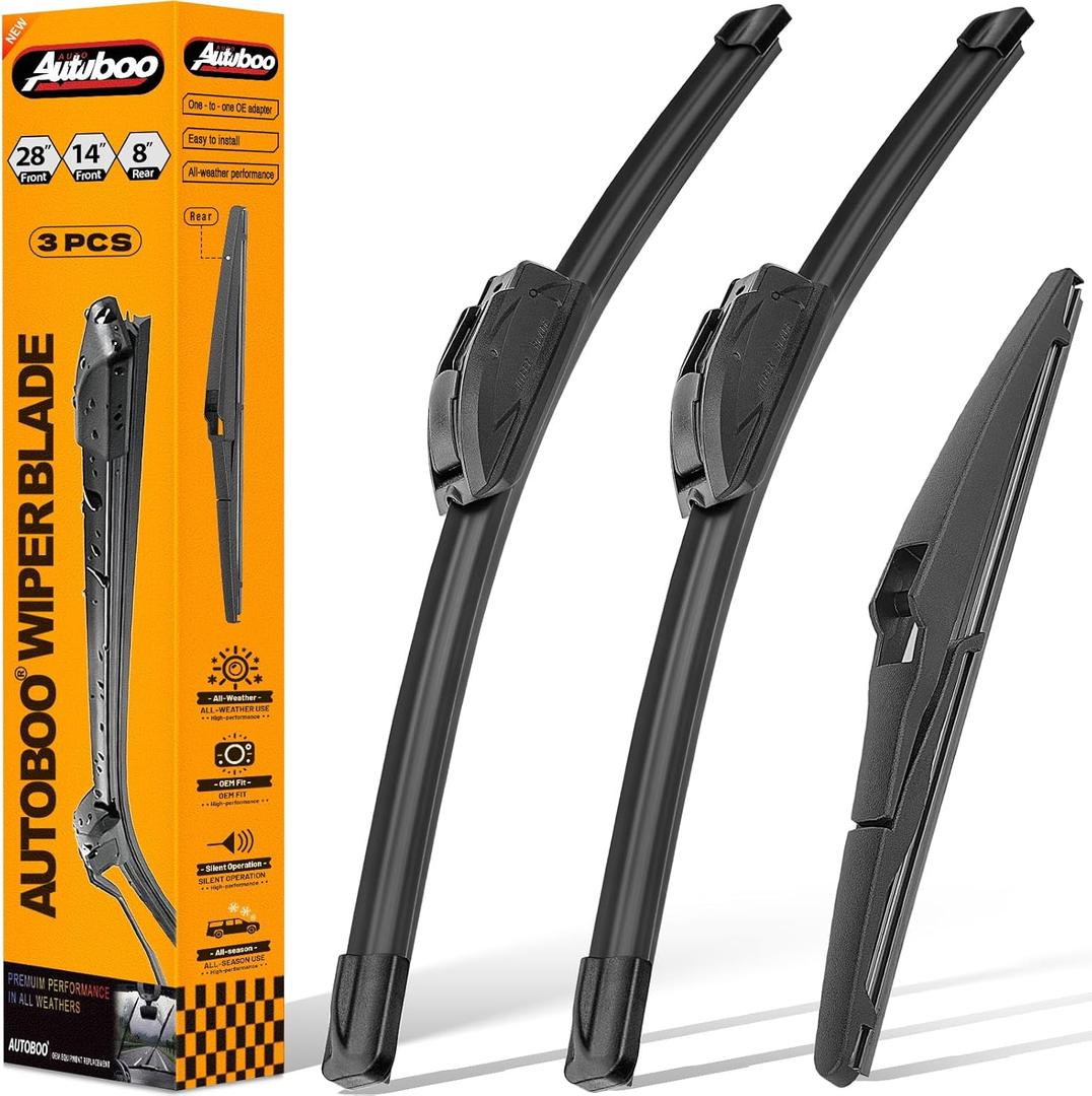 AUTOBOO 28"+14" Windshield Wipers with 8" Rear Wiper Blade Replacement for Toyota Prius C 2012 2013 2014 2015 2016 2017 2018 2019 -Original Factory Quality (Pack of 3)