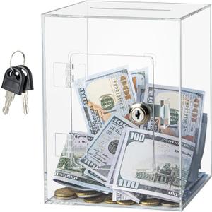 Hicocool Clear Piggy Bank with Lock, Acrylic Piggy Bank with Key for Adults Kids Openable, Reusable Money Saving Box for Birthday (Clear)