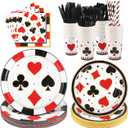 Kochorie 147 PCS Casino Party Supplies Set for 16 Guests Disposable Plates Cups Napkins Cutlery Straws Casino Theme Party Decorations for Poker Night Vegas Birthday Game Night