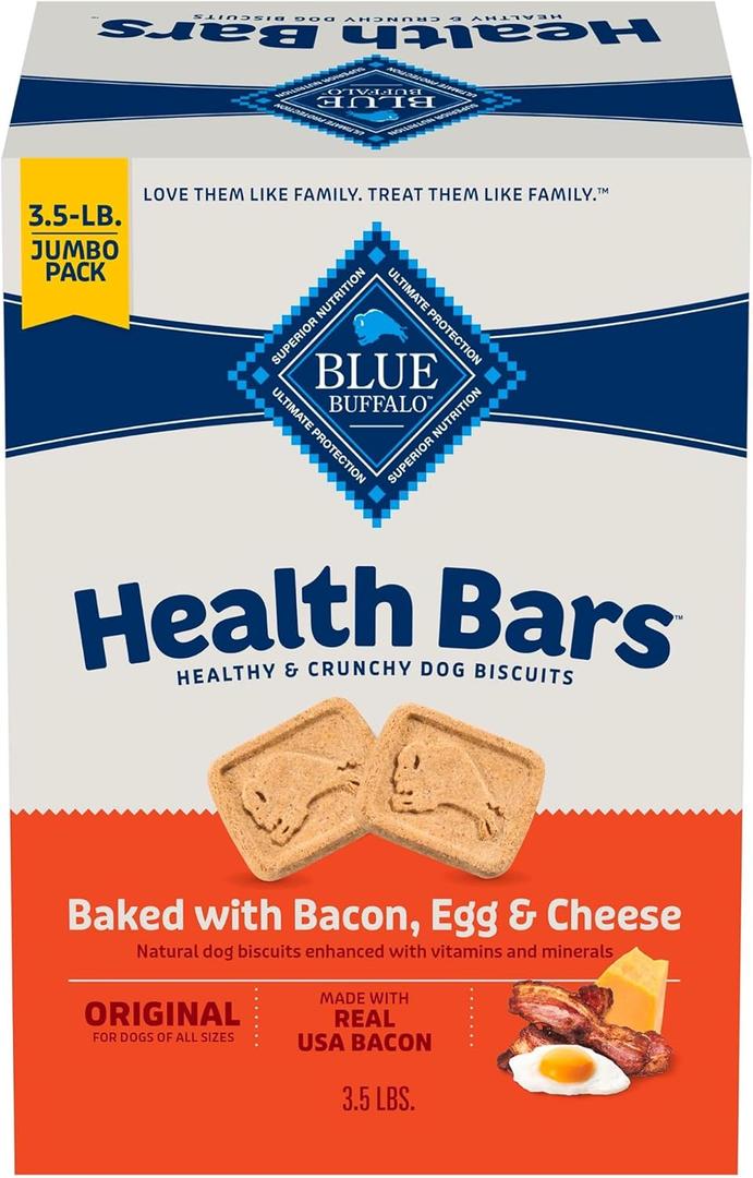 Blue Buffalo Health Bars Crunchy Dog Biscuits, Oven-Baked with Natural Ingredients, Bacon, Egg & Cheese, 3.5-lbs Box (EXP 04/11/26)