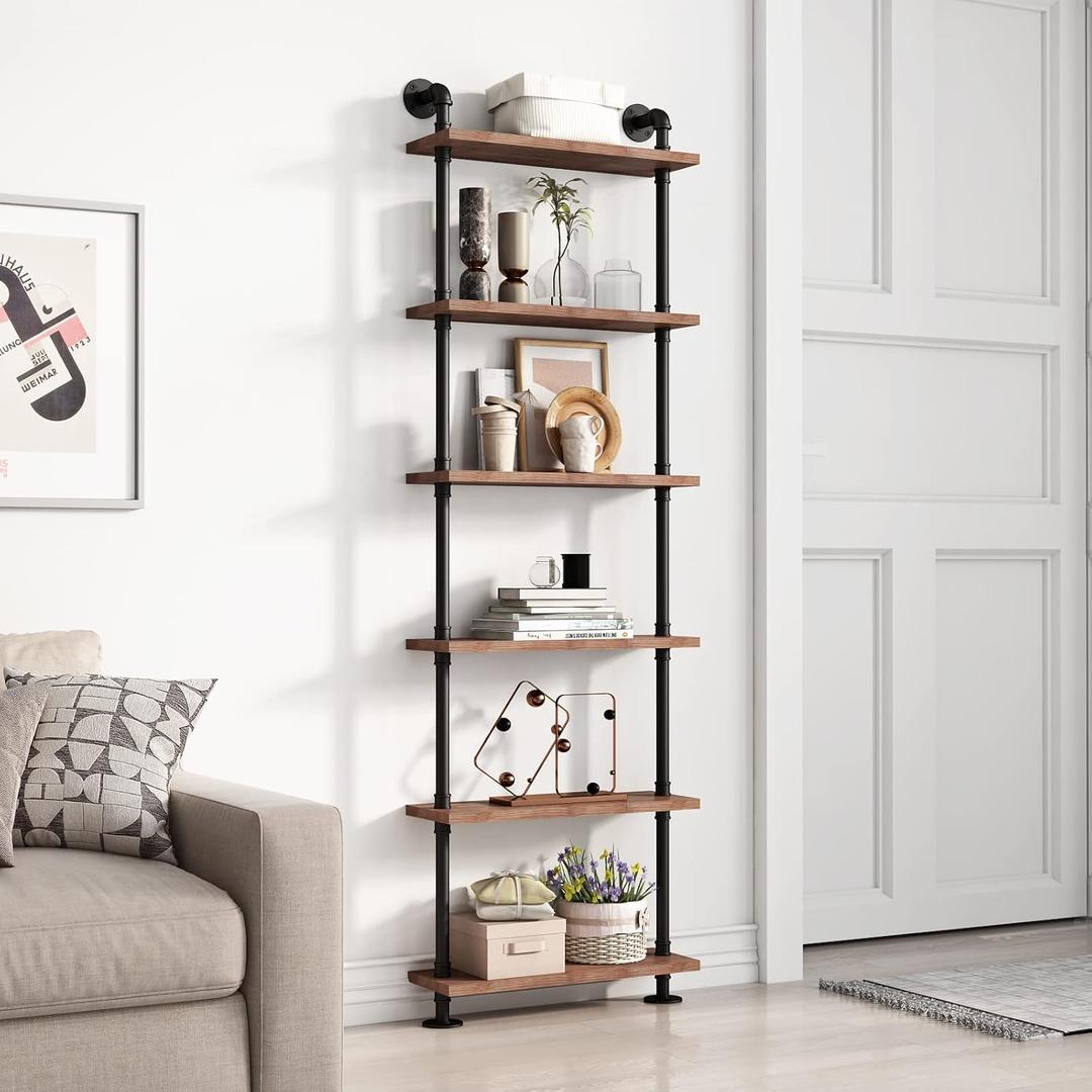 Industrial Pipe Bookshelves Rustic Wood Ladder Bookshelf, Industrial Pipe Shelf for Living Room Decor and Storage,Bookcase(Only One Shelf)