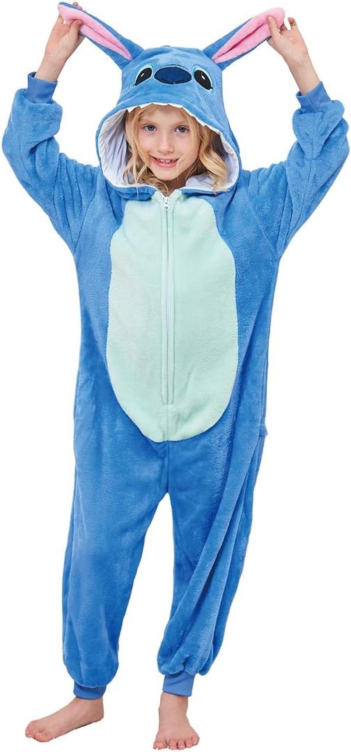 Kids Animal Onesie Cosplay Costume Halloween Pajamas (10 Years, Blue)