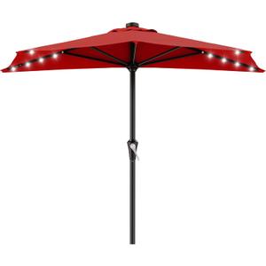AreShark 9ft Patio Half Umbrellas with Solar Lights, 1/2 LED Half Outdoor Umbrella w/ 20 LED Lights, Lighted Table Wall Umbrella with Crank & 5 Sturdy Ribs for Market, Pool, Deck, Lawn and Garden, Red