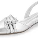 IDIFU Slingback Flats for Women Pointed Toe Ballet Flats Shoes Women Dressy Comfortable Casual Flat Dress Shoes for Women Office Work Wedding Bridal Cute Fashion Slip on Buckle Flats (7.5, Silver Pu)