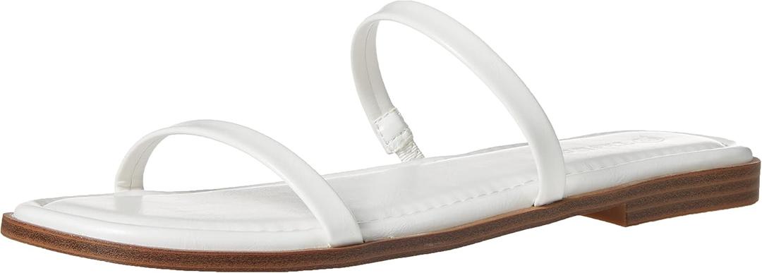 The Drop Women's Paris Square Toe Two Strap Flat Sandal (8.5, White)
