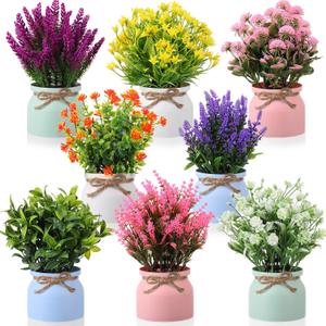 Cindeer 8 Pcs Large Artificial Potted Flowers Fake Potted Plants Plastic Faux Flowers for Home Decor Indoor Artificial Plants in Pots for Wedding Home Desk Tabletop Outdoor Office Kitchen (Romantic)