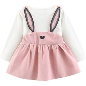 XFGLCK Toddler Kids Baby Girl Easter Outfit Long Sleeve Rabbit Style Dress Summer Clothes (2-3T, Pink)