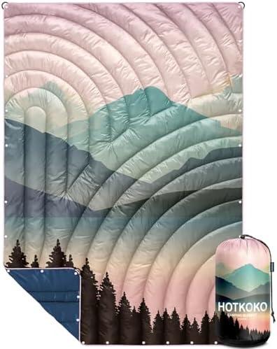 hotkoko Camping Blanket,Puffy Printed Camping Blanket Lightweight Packable Outdoor Blanket for Camping,Traveling, Stadium, Hiking, Picnics