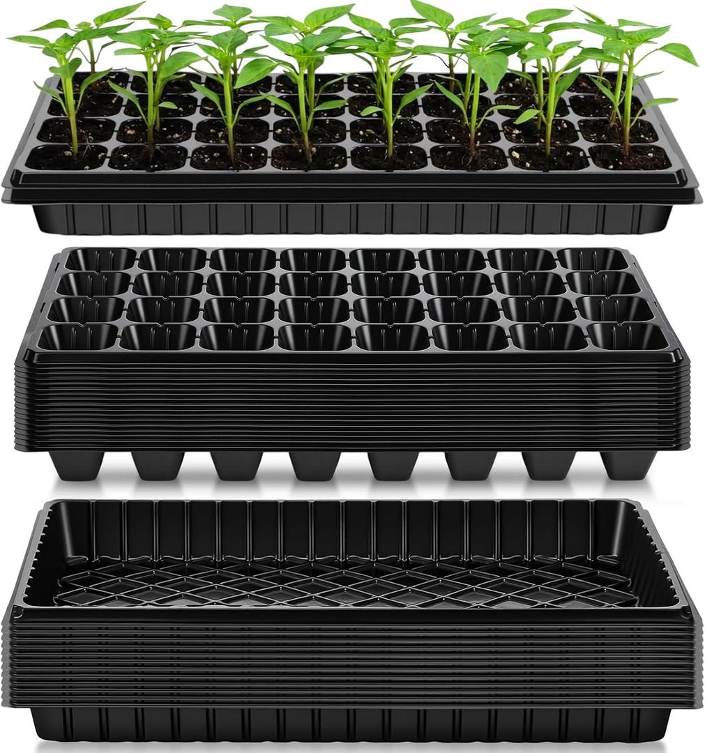 Vesici 32 Pack Seed Starter Trays, 32 Cell Seedling Trays with 1020 Flat Tray, Deep Plug Nursery Plant Pots for Germination, Water Collection, Indoor Outdoor Seed Starting & Transplanting