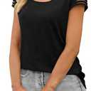 JUSTFASHIONNOW Cold Shoulder Tops for Women Cute Going Out T Shirts Cap Sleeve Tops Summer Crewneck Tees Casual Trendy (Black, M)