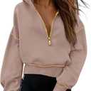 PRETTYGARDEN Women's 2026 Fall Hooded Sweatshirts Long Sleeve Half Zip Cropped Hoodies Pullover Winter Fashion Clothes (Khaki) Small