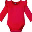 Magic Park 0-24M Infant Girl Romper Baby Girls Solid Color Bodysuit Toddler Ruffle Jumpsuit Shirts Casual Tops Baptism Shirt (0-3 Months, Long_red)