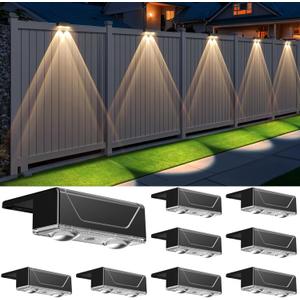 Solar Fence Lights Outdoor - 3 Color Modes(3000K/4000K/6000K), IP55 Waterproof Solar Lights, Fence Light Solar Powered for Outside, Backyard, Railing, Steps, Patio and Wall Lighting8Pack (8PK-WW)