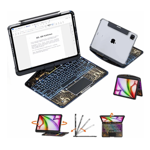 Clear Case for 2024 iPad Pro M4(13-in) with Wireless Keyboard,7 Colors Backlight, Trackpad, 360° Swivel Stand with 5 Adjustable Viewing Angles,Tech Style (Clear Black, for iPad Pro 13-in.(M4))