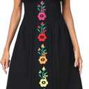 YZXDORWJ Women Mexican Embroidered Casual Dress Summer Ruffle V Neck Short Sleeves (Black, XL)