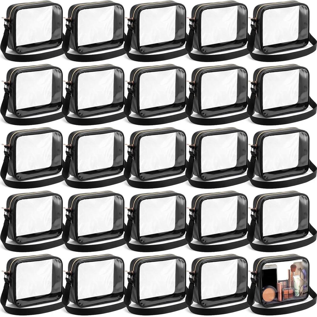 Abbylike 20 Pcs Clear Crossbody Bag Bulk Soccer Game Stadium Bag Adjustable Strap Transparent Purse for Women Concert Sport Event(Black, 20 Pack)