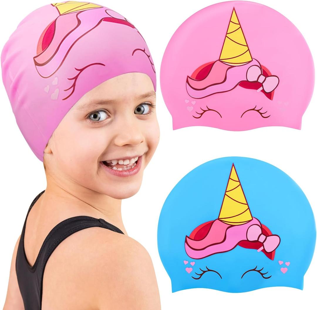 2 pcs Swimming Cap for Kids, Silicone Kids Swim Caps, Waterproof Bathing Caps for Boys Girls (Age 3-12), Kids Swim Cap for Long and Short Hair to Keep Hair Dry 2 pcs Swimming Cap for Kids, Silicone Kids Swim Caps, Waterproof Bathing Caps for Boys Girls (Age 3-12), Kids Swim Cap for Long and Short Hair to Keep Hair Dry