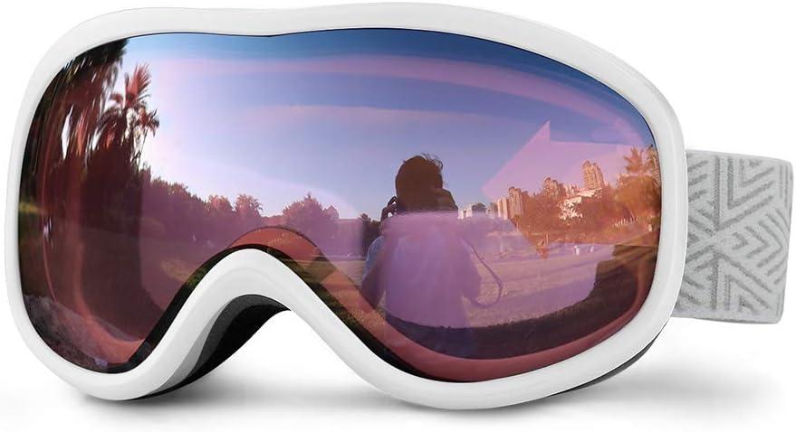 SPOSUNE Ski Goggles Over Glasses with Dual lens, Anti-fog Anti-UV Snow Goggle for Men Women Youth Skiing Snowmobile (White Frame + Magenta Lens Vlt 35%)