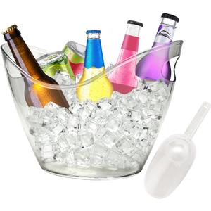 Large Plastic Ice Bucket for Parties 7.5L/8 Quarts, Beverage Tub with Scoop