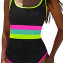 popvil Women's One Piece Swimsuits Tummy Control -Slimming Bathing Suit Modest Neon Sport Swimwear 2026 (Black, M)