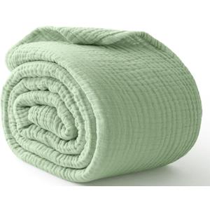 100% Cotton Muslin Blanket King 108" x 90", 6 Layers Breathable and Lightweight Cotton Throw Blanket for Bed, Soft Quilt Bedspread Coverlet, Gauze Blanket for Adults All Season, Sage Green (08 - Sage Green)