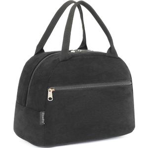 FlowFly Lunch Bag for Women Insulated Lunch Box Corduroy Lunch Tote Cooler for Travel Work Picnic,Corduroy Black