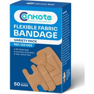 Conkote High Elasticity Bandages - Assorted Sizes for Finger & Knuckle Protection, 50 Count Variety Pack, Latex-Free, Comfort Fit, Long-Lasting Adhesive